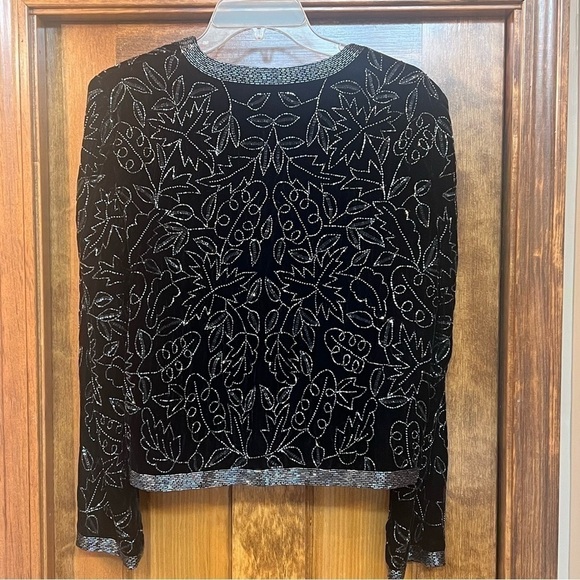 Vintage‎ Creative Creations Black Velvet Embellished Evening Jacket Sz M EUC - Picture 3 of 11